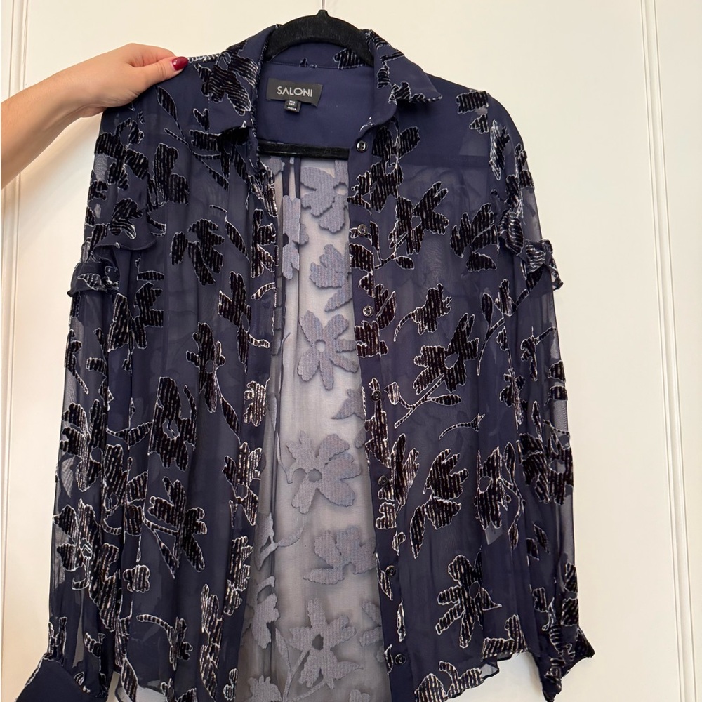 Saloni Blue Sheer & Velvet Blouse